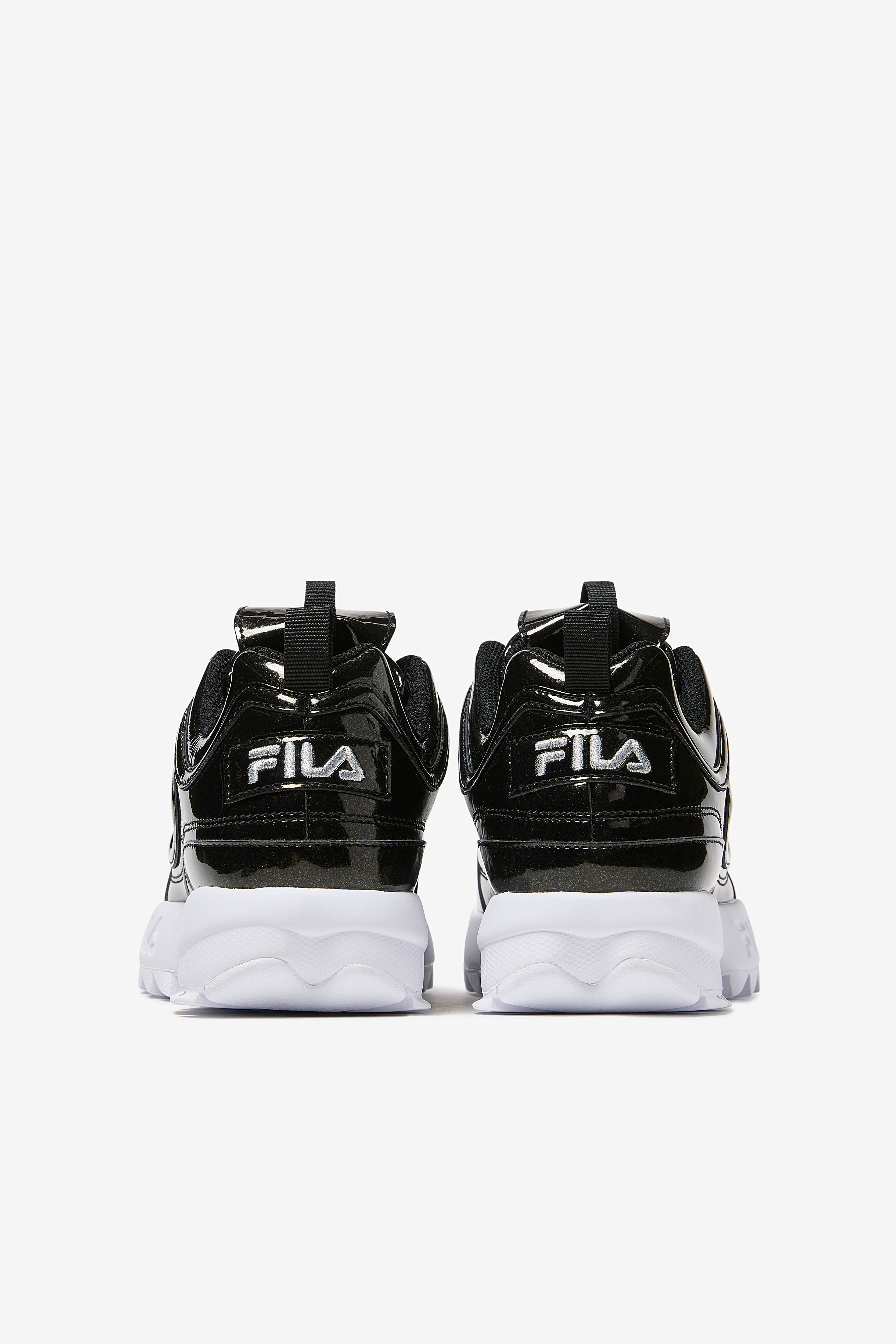 Black patent fila disruptor store