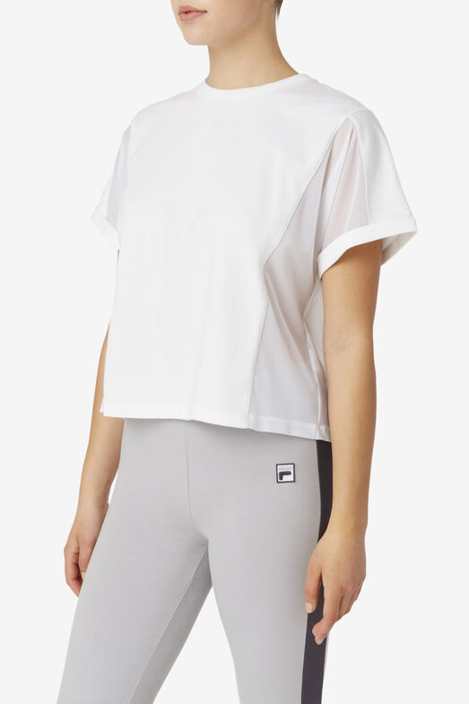 AMYTIS MESH PANEL CROP TEE/WHITE/Extra Small