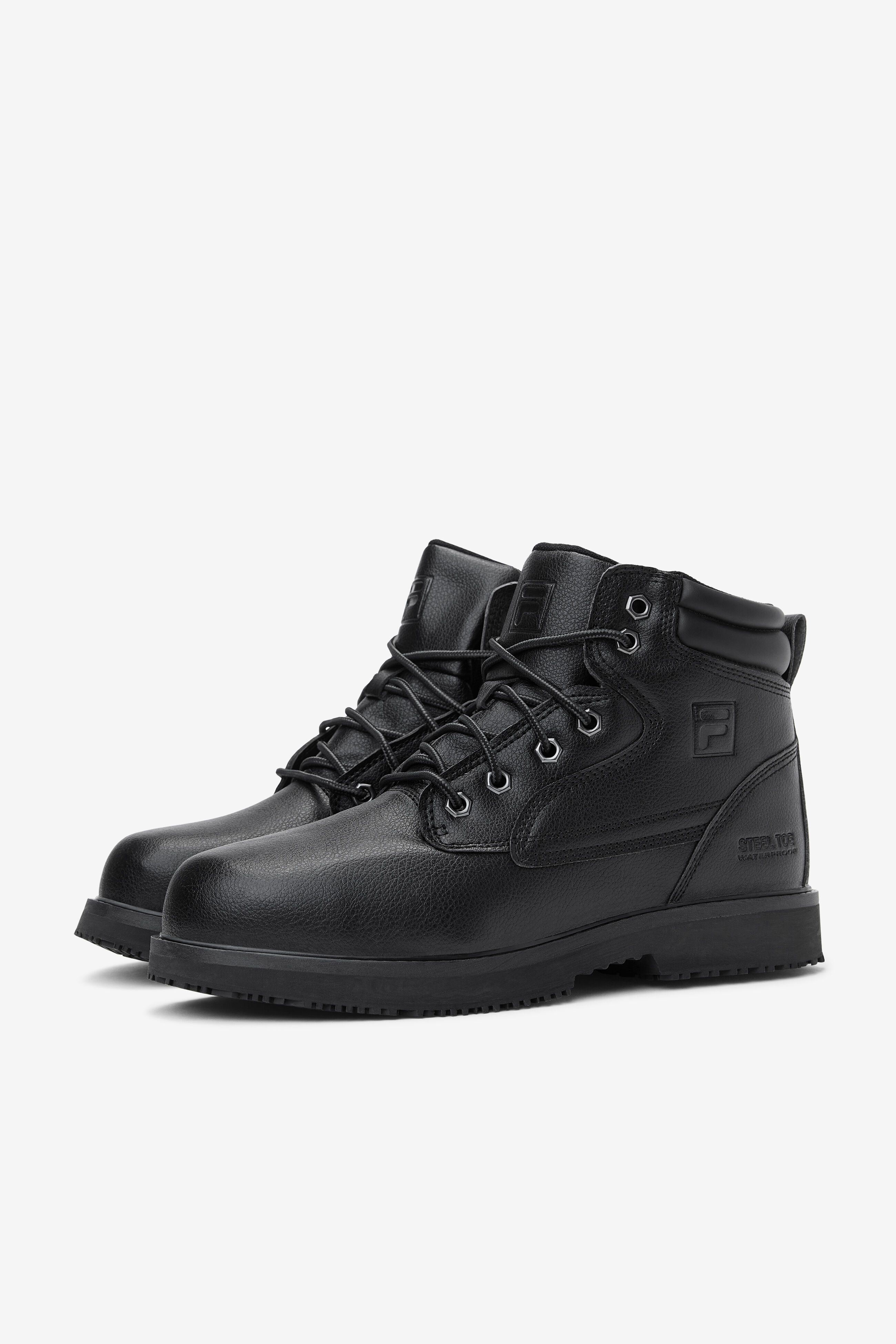 Men s Landing Slip Resistant Black Steel Toe Boot Fila