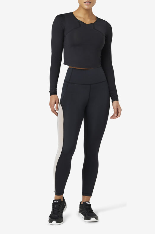 UPLIFT LONG SLEEVE CROP TOP/BLACK/Medium