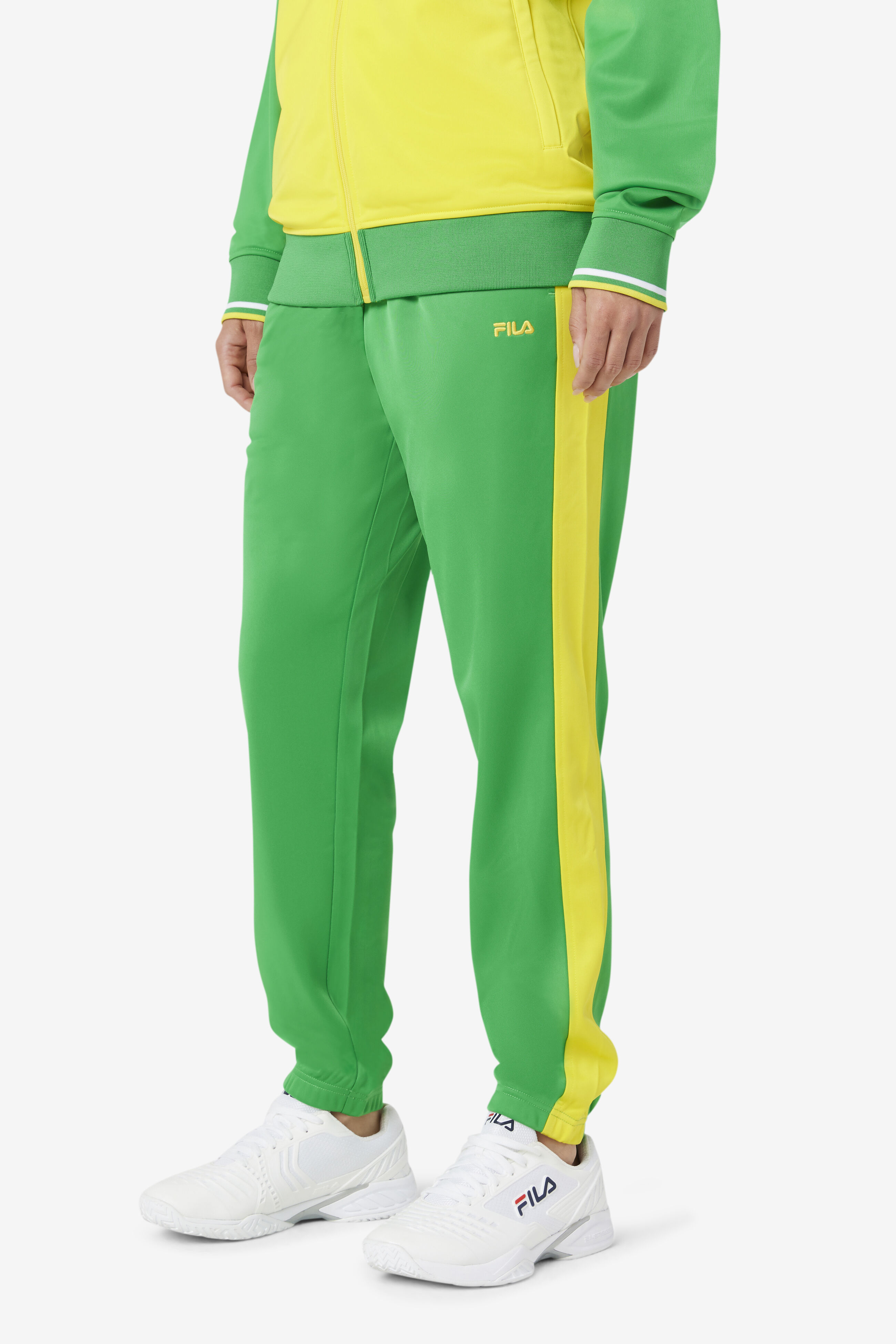 Green and cheap yellow track pants