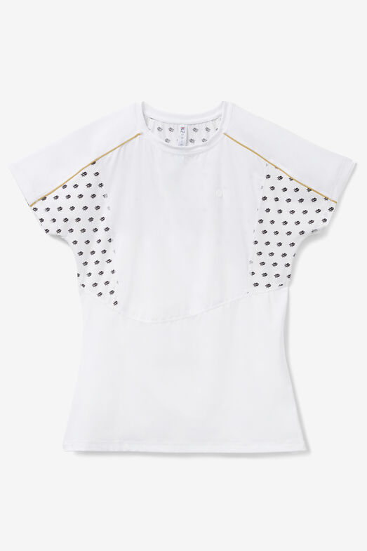 SHORT SLEEVE TOP/WHT/BLK/RATTN/Large