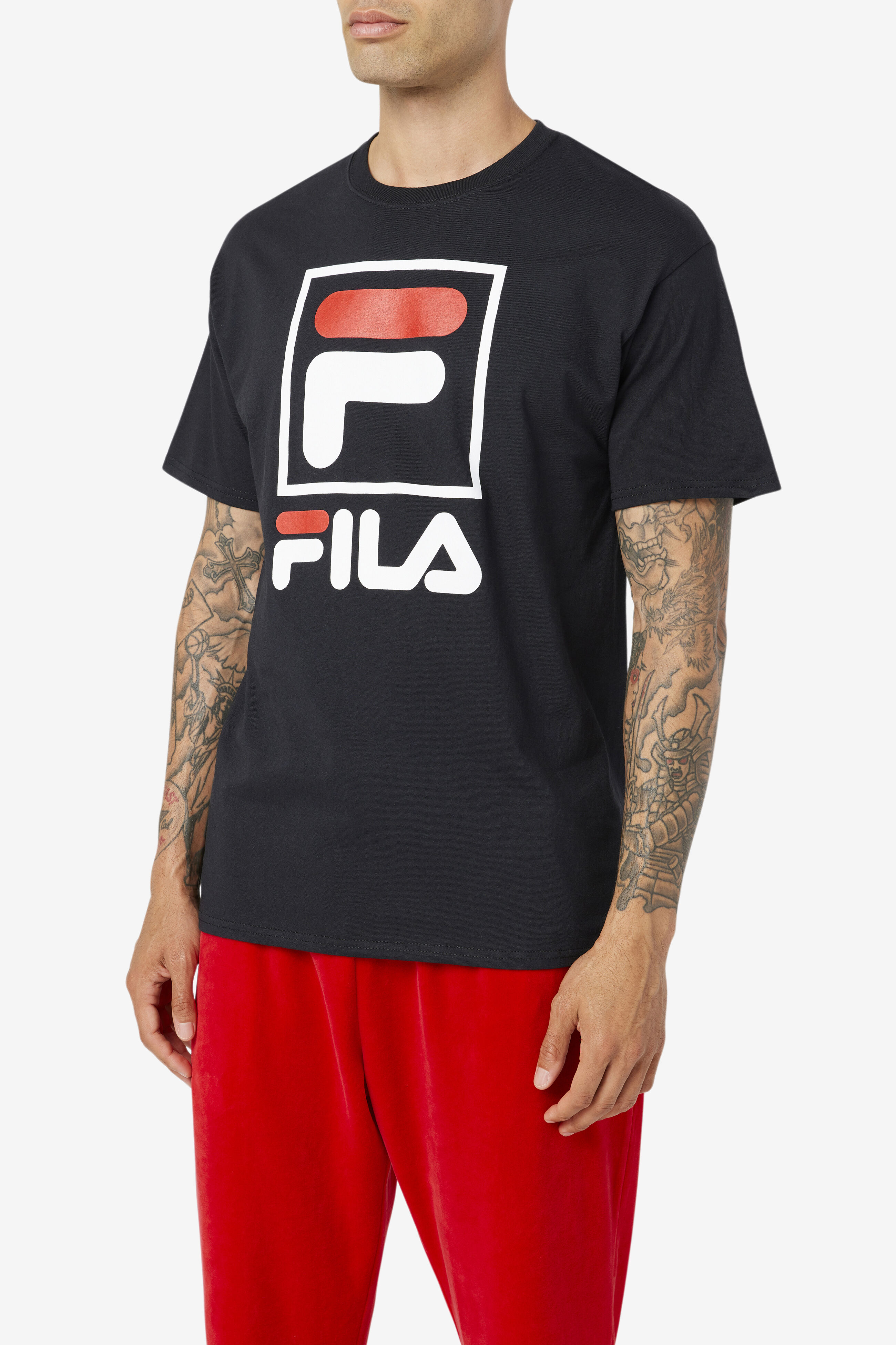 Red black and new arrivals white fila shirt