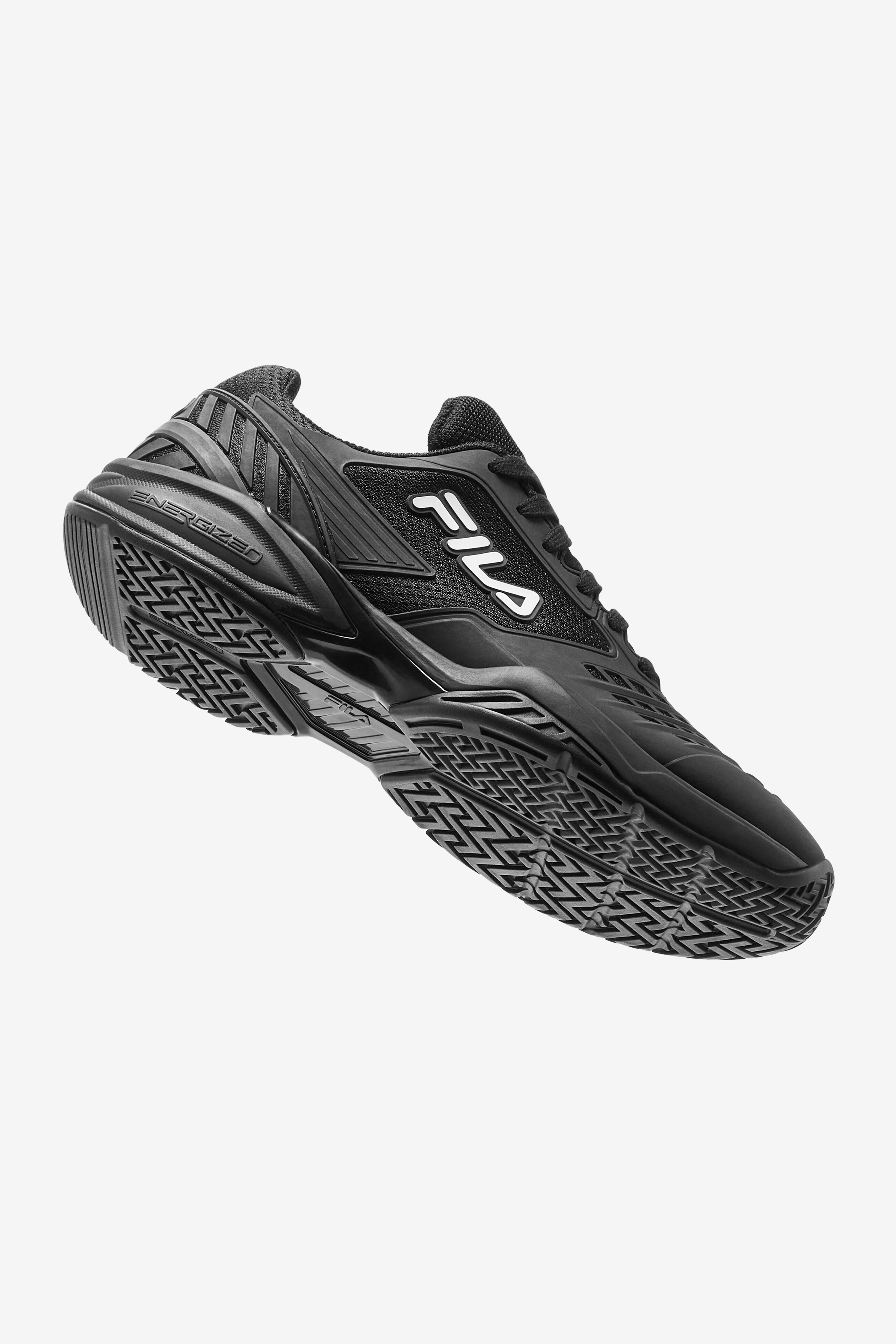 Fila black tennis best sale shoes