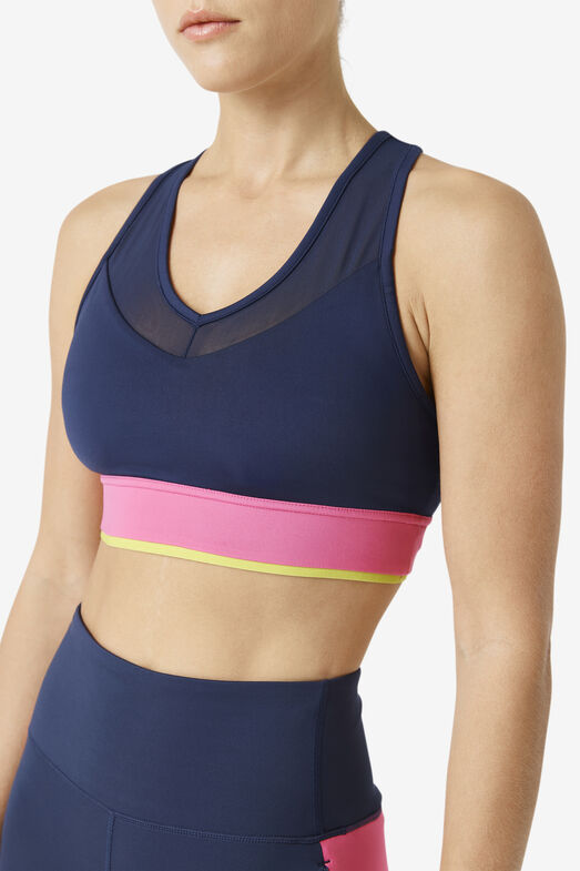 FILA Sports Bra Womens Small Poesia Stretch Jersey Cotton Racerback Blue  Black