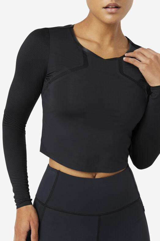 UPLIFT LONG SLEEVE CROP TOP/BLACK/Small