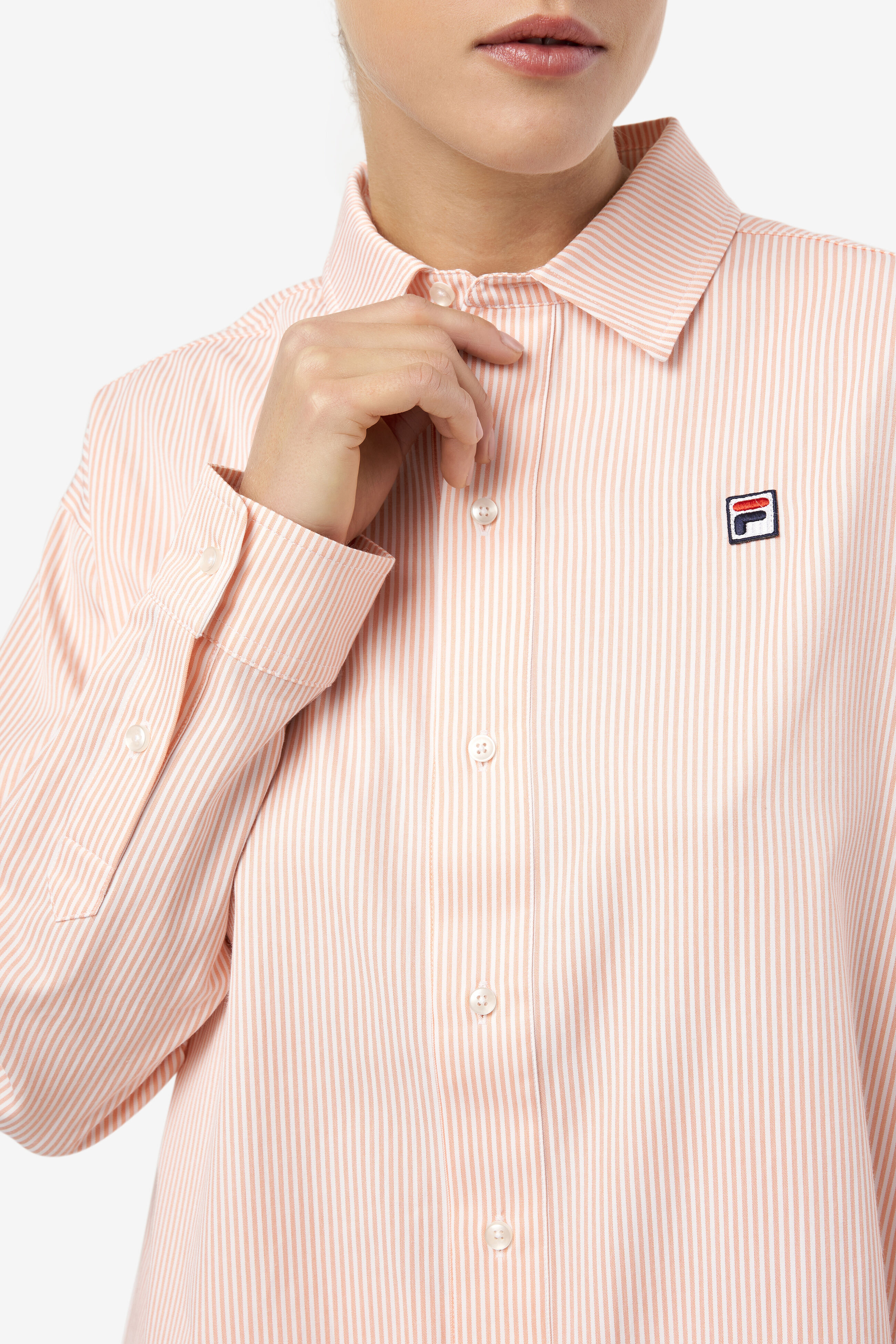 Ariella Cotton Pinstripe Flowy Dress Shirt Fila