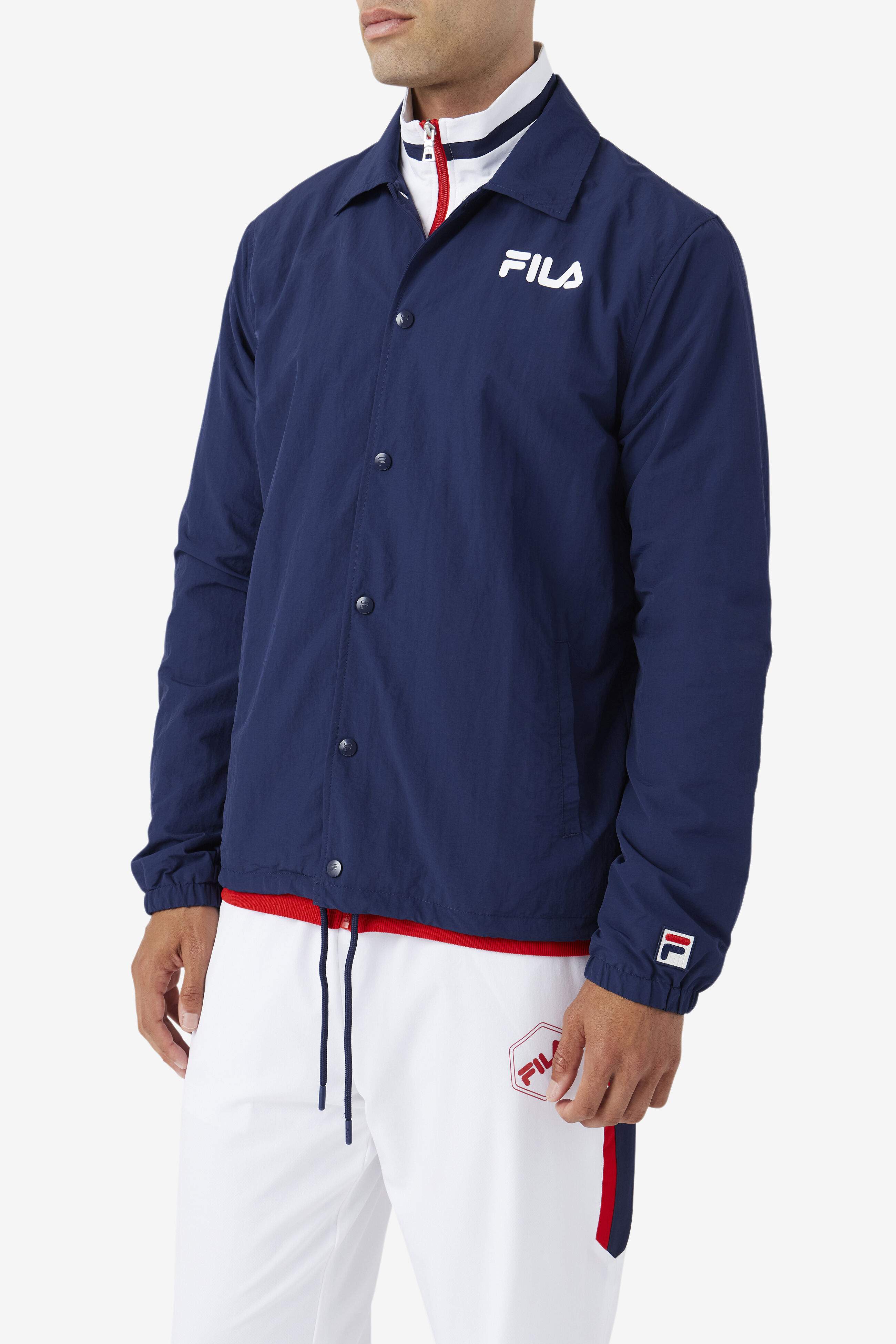 Navy Blue Button Up Windbreaker Coaches Jacket Fila