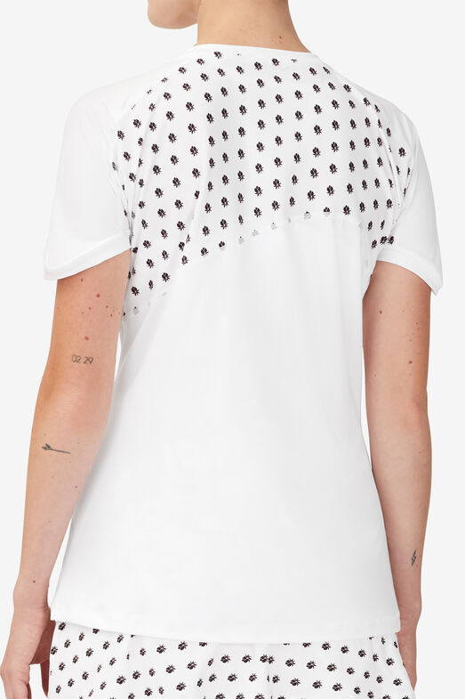 SHORT SLEEVE TOP/WHT/BLK/RATTN/Large