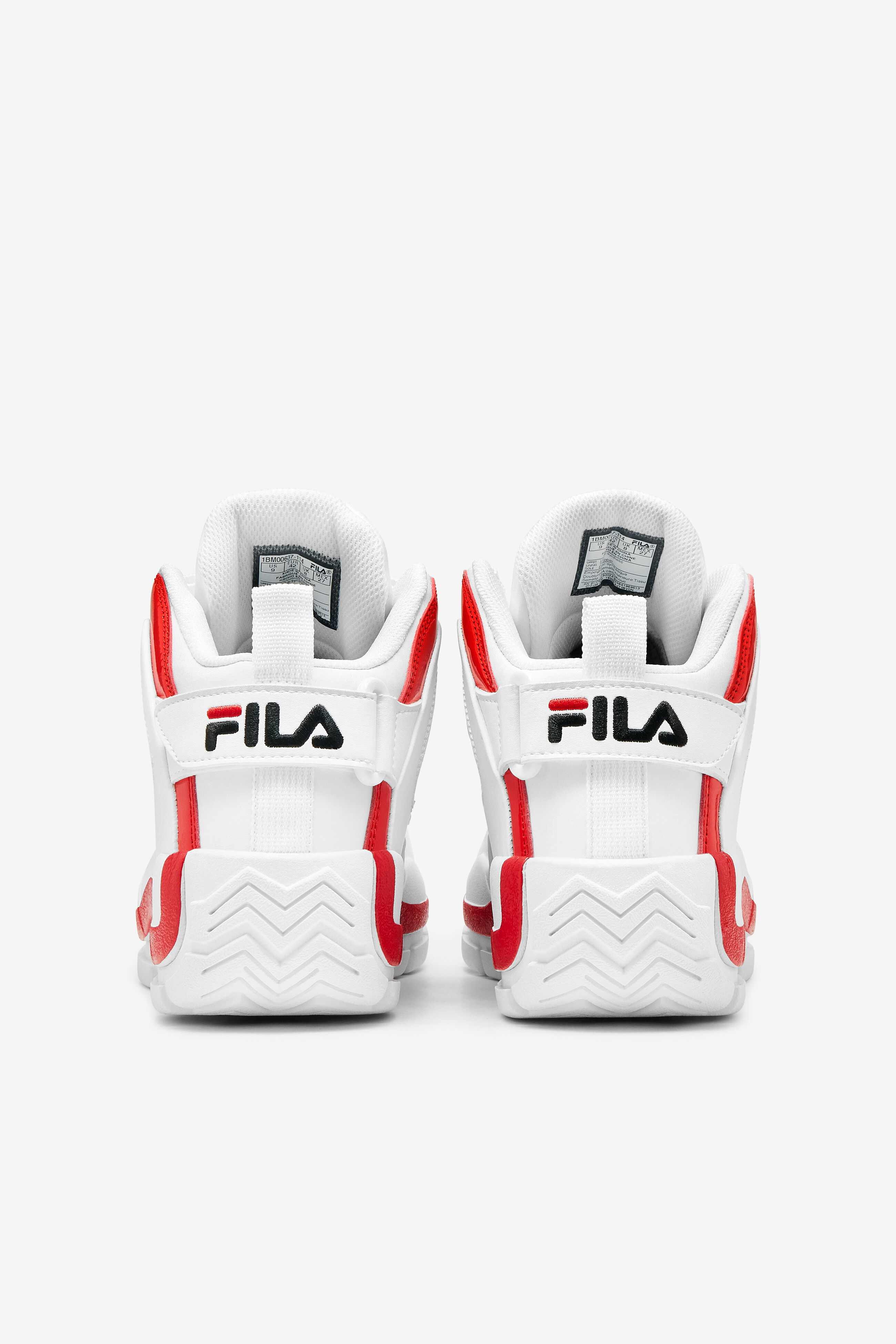 White and red fila shoes store