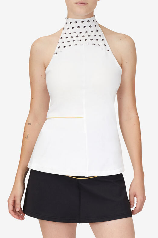 HIGH NECK RACERBACK TANK/WHT/BLK/RATTN/Large