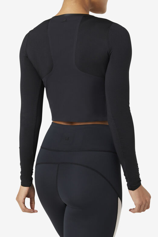 UPLIFT LONG SLEEVE CROP TOP/BLACK/Medium