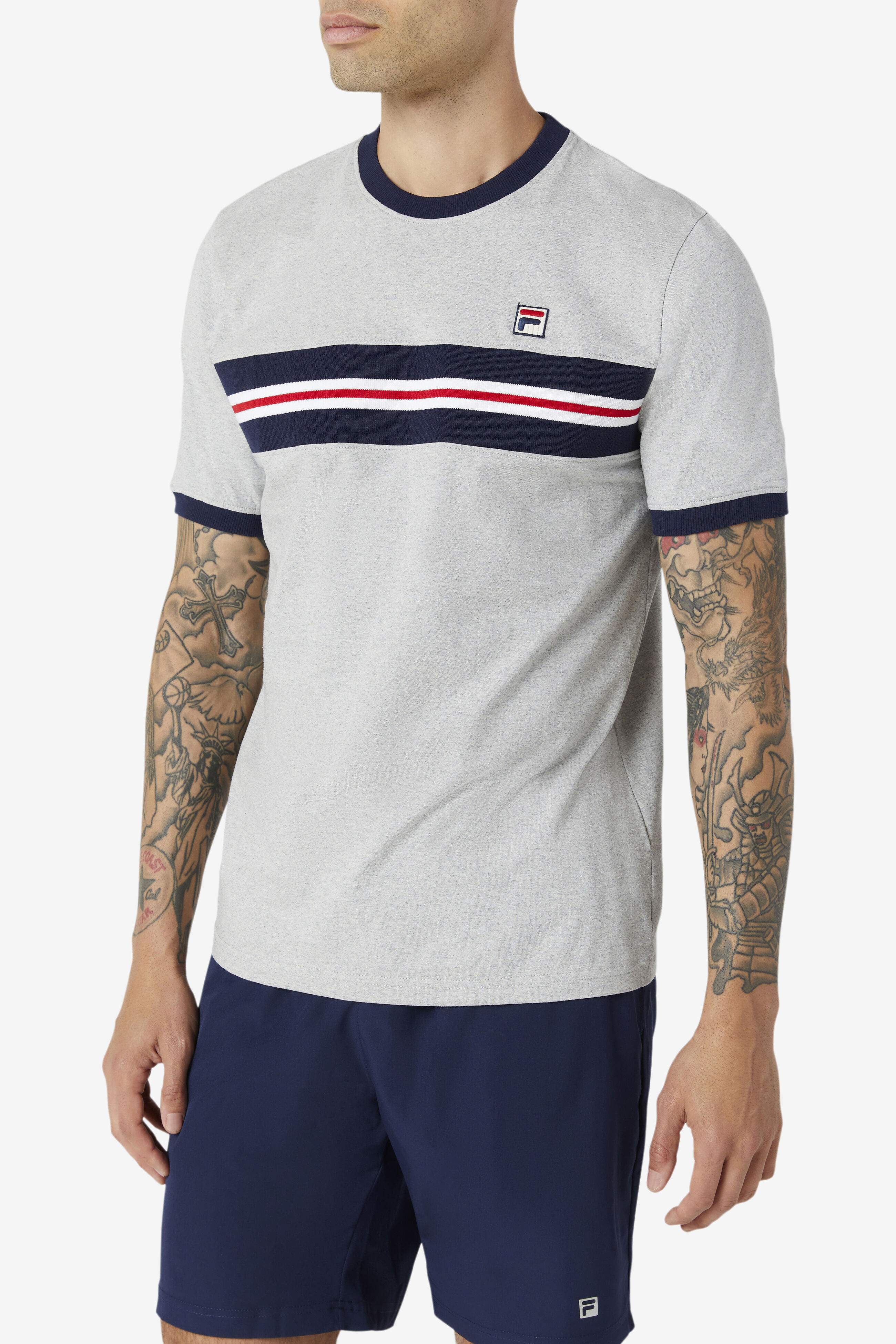 Silver Chest Stripe Tee Shirt Fila